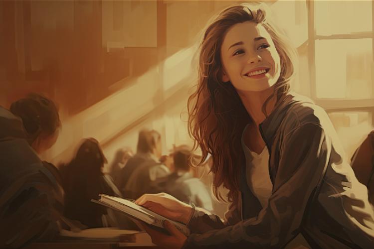 Mädchen lernt in der Bibliothek